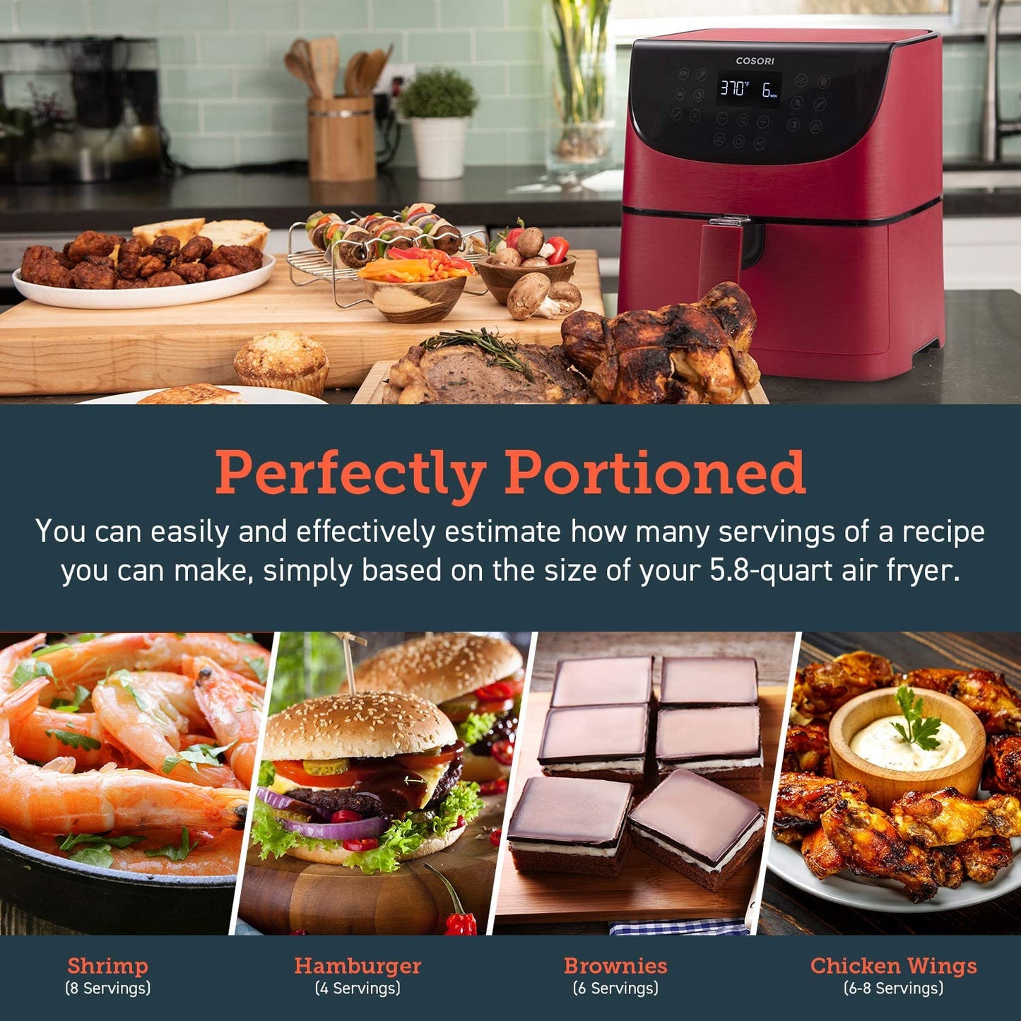 Air Fryer Max XL with 100 Recipes Electric Hot Oven Oilless Cooker LED Touch Screen with 13 Cooking Functions, Preheat and Shake Reminder, Nonstick Basket, 5.8 QT, Red