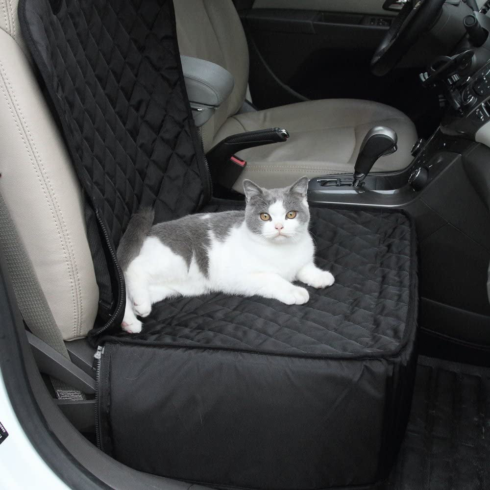 2-In-1 Dog Car Seat Cover Pet Car Hammock Waterproof Cat Carrier Protector for Travel, Car SUV Protection against Dirt and Pet Fur Seat Covers (Black)