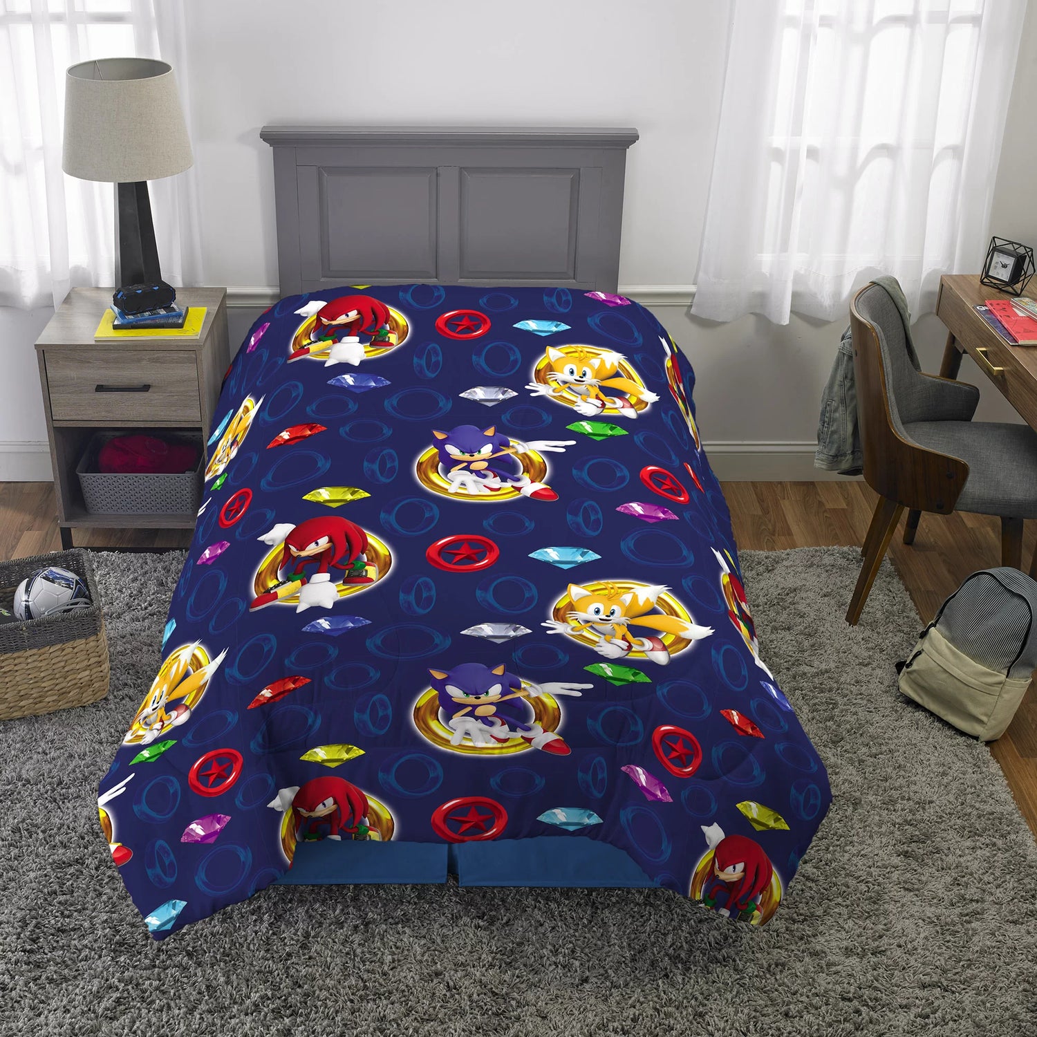 Sonic the Hedgehog Kids Twin Bed in a Bag, Gaming Bedding, Comforter Sheets and Sham, Blue