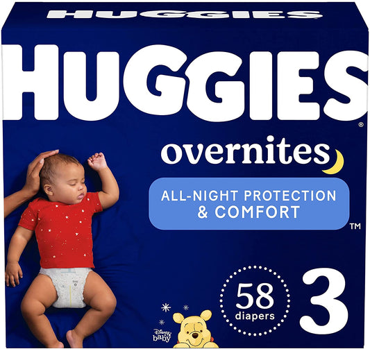 Overnight Diapers Size 3 (16-28 Lbs), 58 Ct,  Overnites Nighttime Baby Diapers