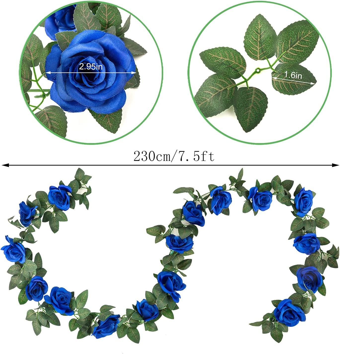 4PCS(30FT) Artificial Rose Vine Fake Rose Garland Artificial Flowers for Hotel Wedding Home Party Garden Decor（Royal Blue）