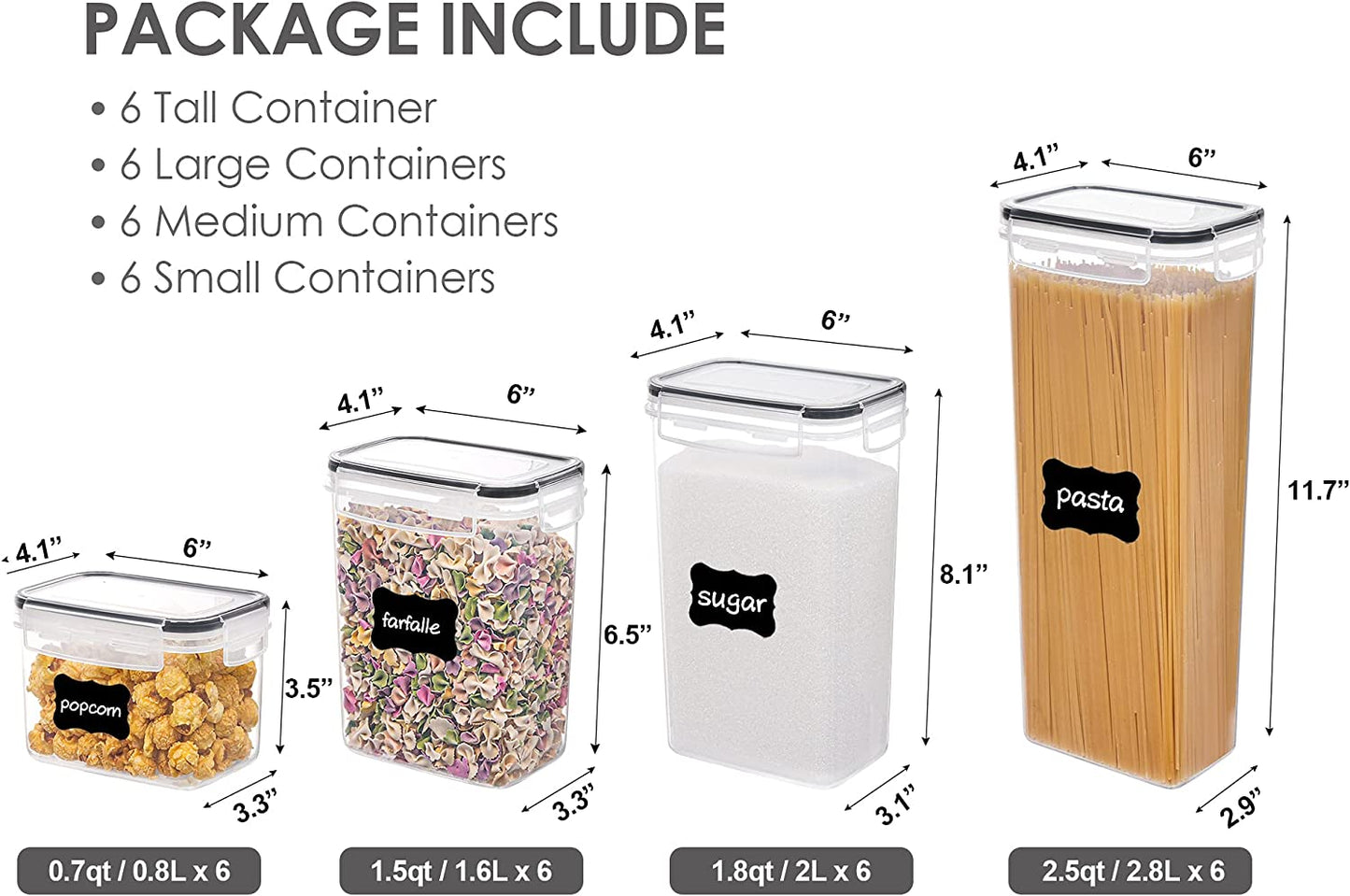 Airtight Food Storage Containers with Lids,  24 Pcs Plastic Kitchen and Pantry Organization Canisters for Cereal, Dry Food, Flour and Sugar, BPA Free, Includes 24 Labels…