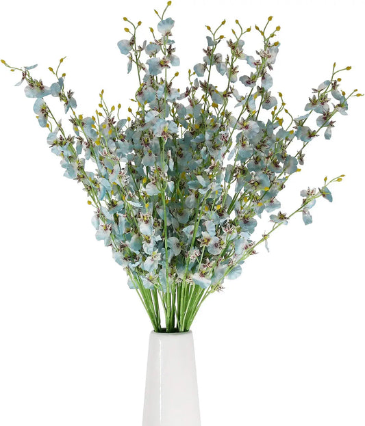 Blue Artificial Orchids Faux Flowers - 10 Pcs 37.5 Inches Real Touch Fake Artificial Flowers for Wedding Home Office Party Hotel Yard Decoration (Blue, 10)