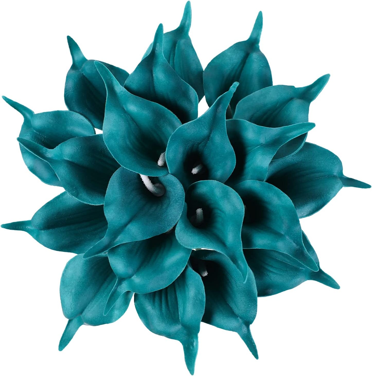 20Pcs Artificial Calla Lily Fake Teal Flowers Wedding Bouquet Real Touch Flower for Bride Wedding Home (Peacock Blue)