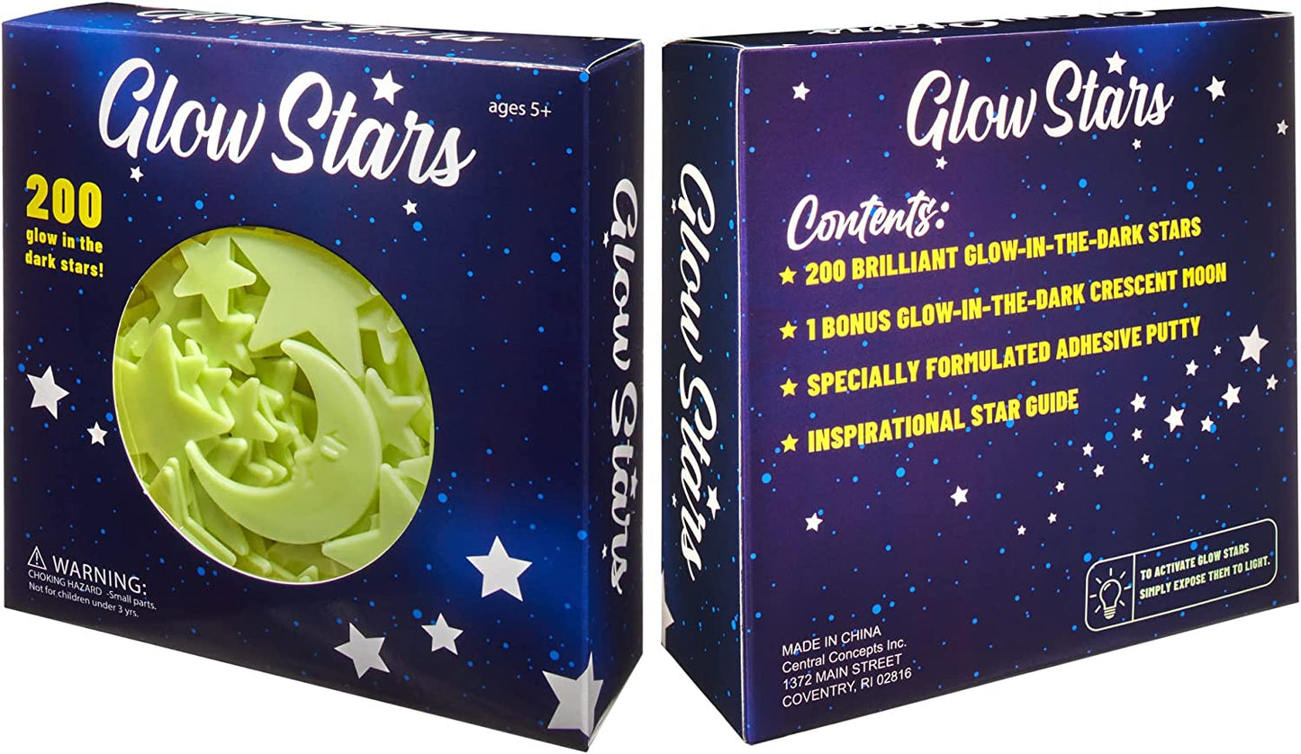 Deluxe 200 Count Glow Stars, 200 Glow in the Dark Stars, Ceiling Stars with Bonus Moon, Stocking Stuffers for Kids, Room Decor