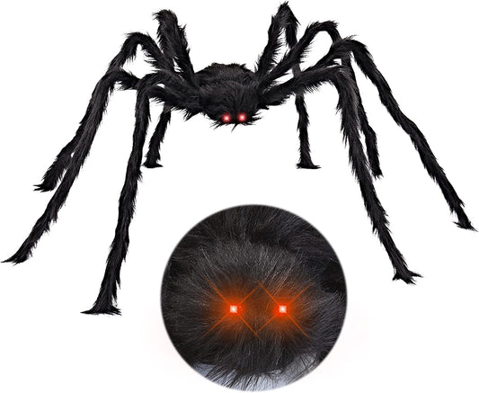 6.5Ft Halloween Hairy Spider Outdoor Decorations,Light-Up LED Eyes Scary Giant Spider Fake Large Spider Hairy Spider Props for Halloween Yard Decorations Party Outdoor and Outdoor Decor, Black