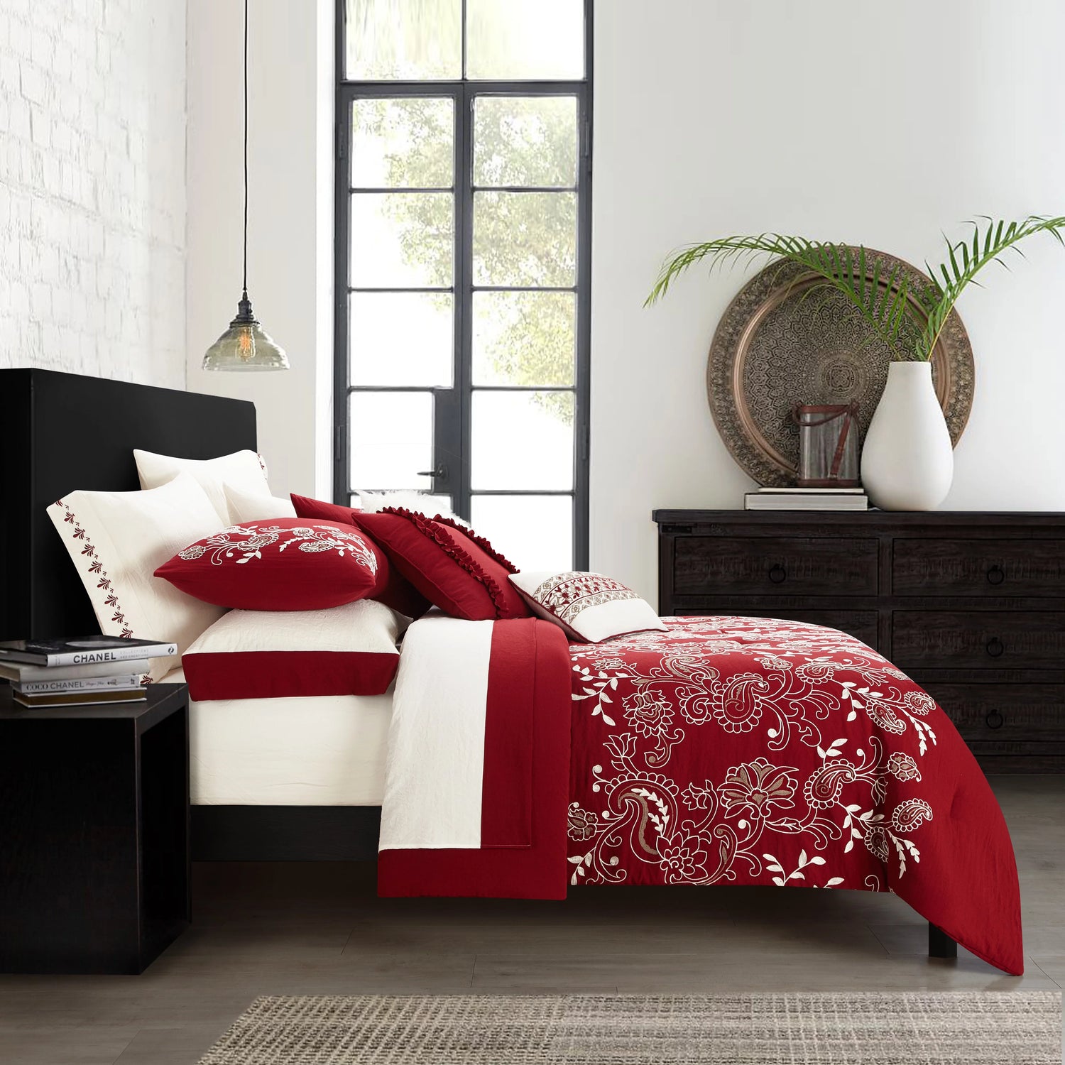 Better Homes & Gardens Conventry Red 12-Piece Bed in a Bag Comforter Set with Sheets, Queen