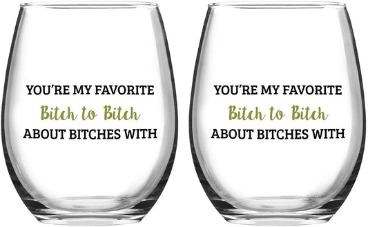 Set of 2 Wine Glasses You'Re My Favorite Stemless Wine Glasses for Girls Bachelorette Party Friends Women Her, 15 Oz