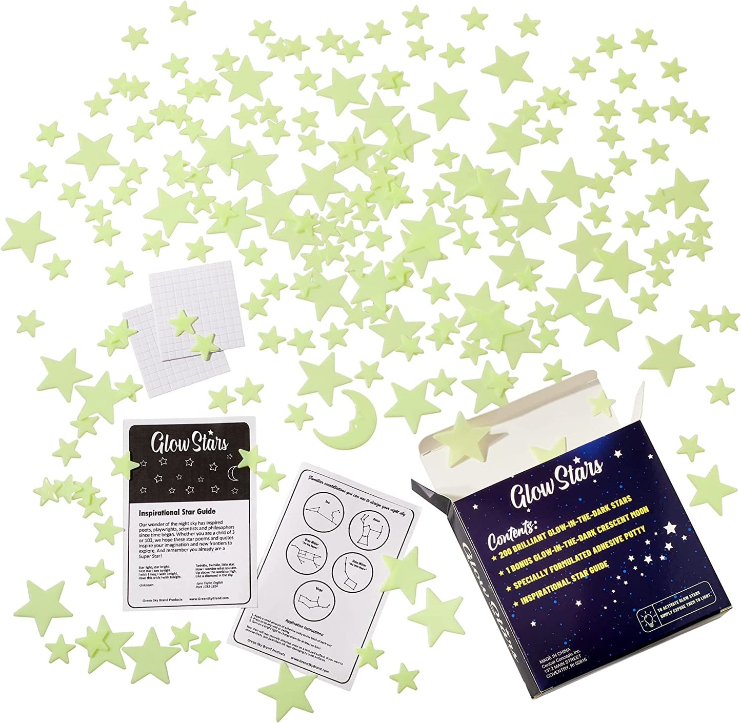 Deluxe 200 Count Glow Stars, 200 Glow in the Dark Stars, Ceiling Stars with Bonus Moon, Stocking Stuffers for Kids, Room Decor