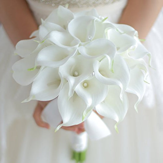 IFFO Bride Holding Flowers, High Simulation Pu Calla Lily Bouquet, and Never Withered Bouquet, Bridesmaids Bouquets …