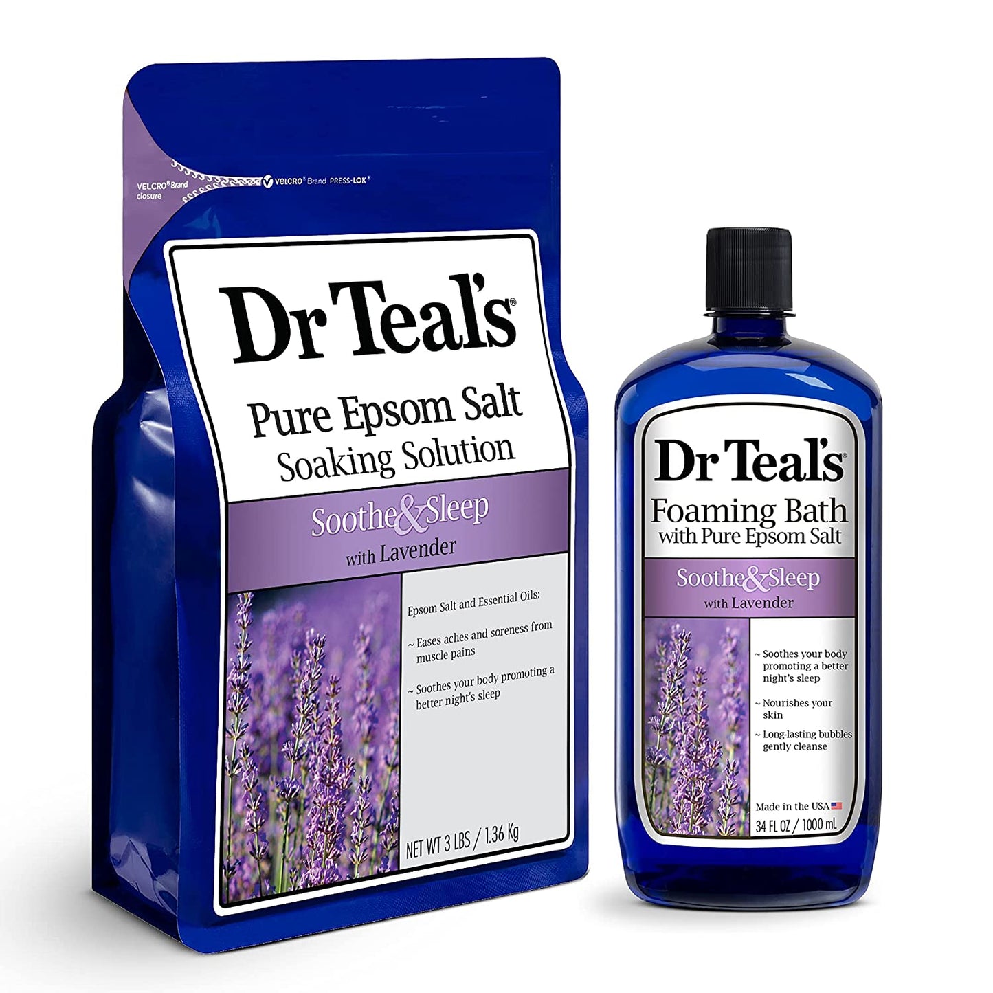 Dr. Teal'S Epsom Salt Soaking Solution and Foaming Bath with Pure Epsom Salt Combo Pack, Lavender