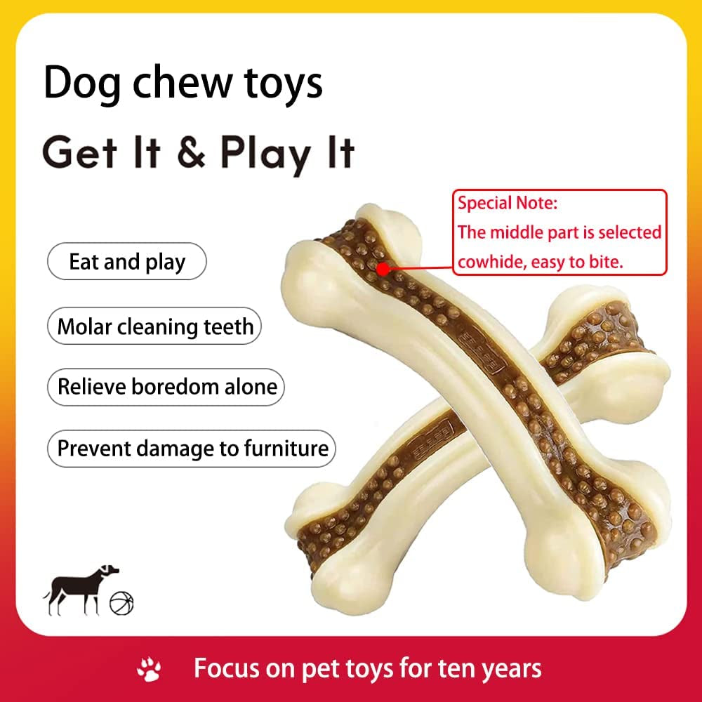 Dog Chew Toys for Aggressive Chewers, Beef Flavor Puppy Teething Chew Toys, Durable Nylon Dog Toys for Medium Dogs, Dog Bones for Aggressive Chewers, Tough Dog Bones for Large Dogs