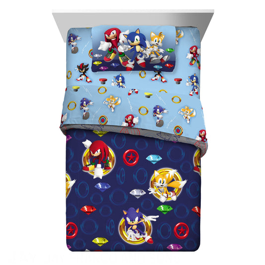 Sonic the Hedgehog Kids Twin Bed in a Bag, Gaming Bedding, Comforter Sheets and Sham, Blue