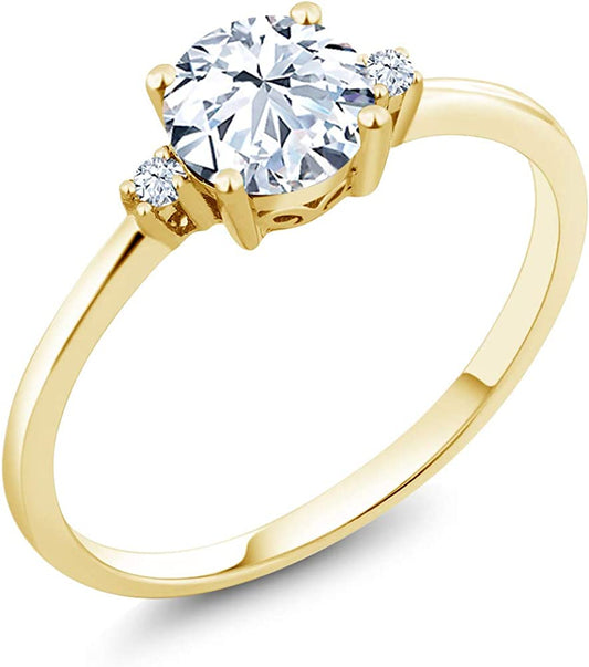 10K Yellow Gold Hearts and Arrows White Created Sapphires Women 3 Stone Engagement Ring (1.23 Cttw, Available in Size 5, 6, 7, 8, 9)