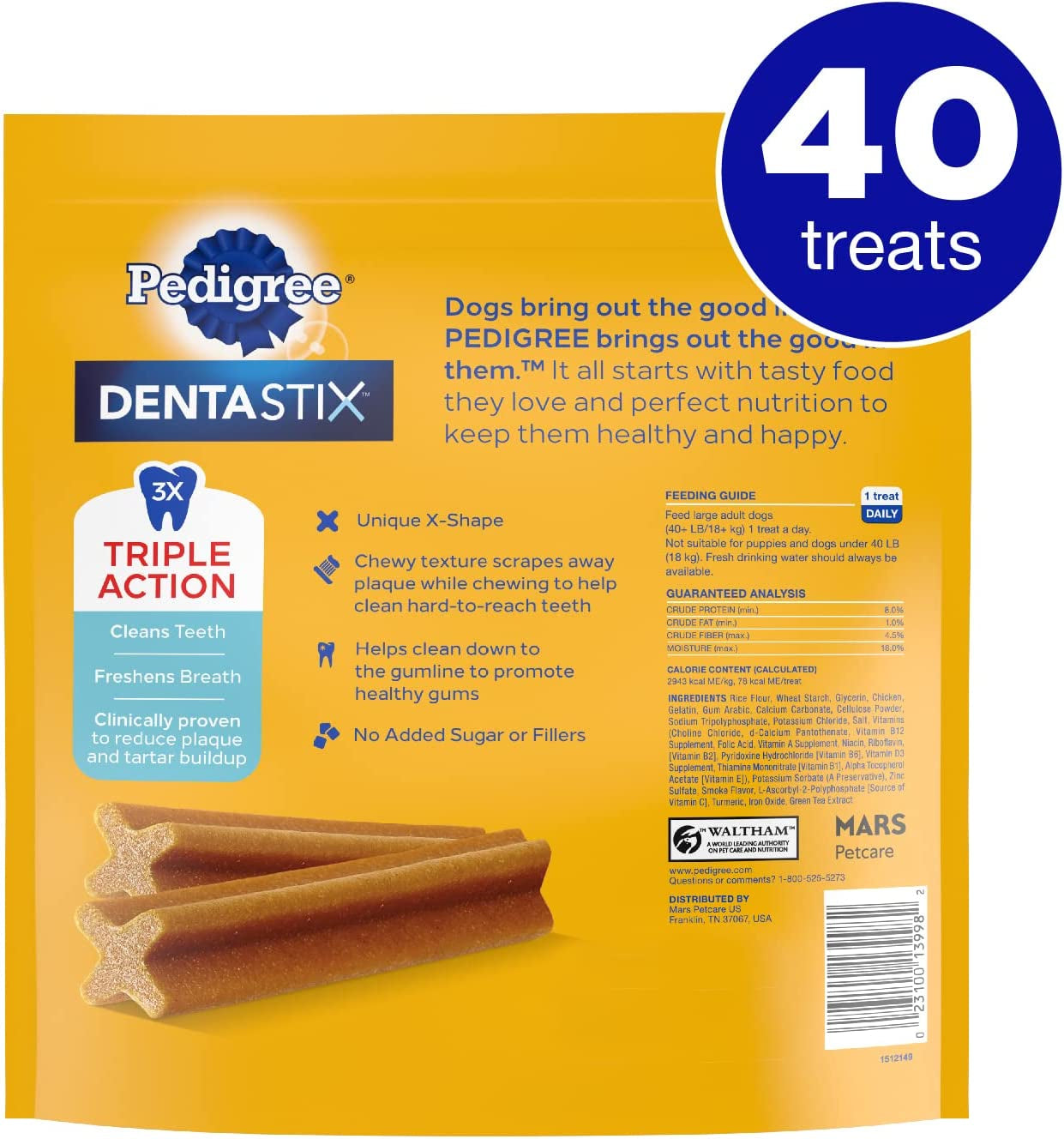 DENTASTIX Large Dog Dental Treats Original Flavor Dental Bones, 40 Count (Pack of 1)