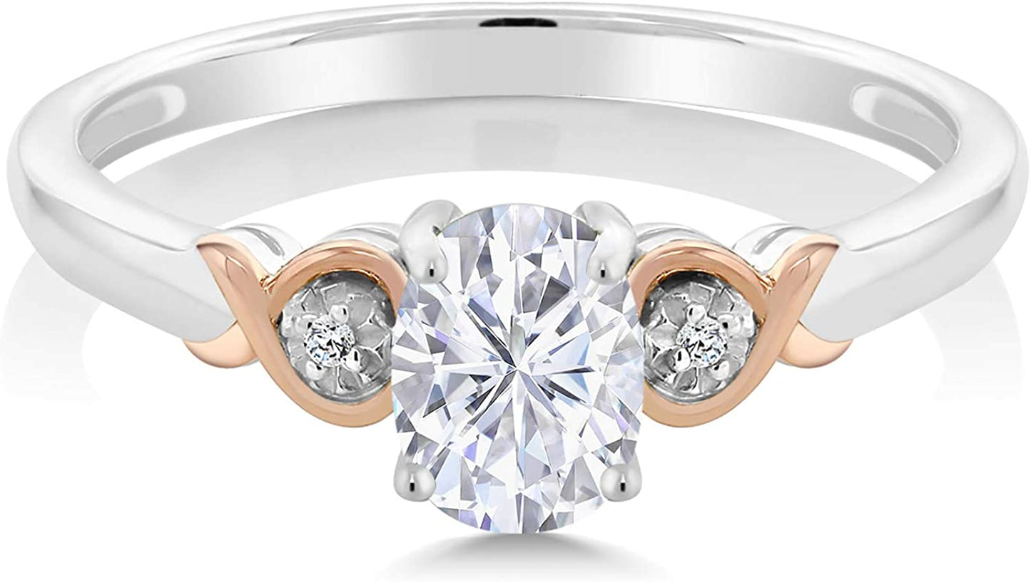 925 Sterling Silver and 10K Rose Gold Created Moissanite by  and White Diamond Women Engagement Ring (0.91 Cttw, Available in Size 5, 6, 7, 8, 9)