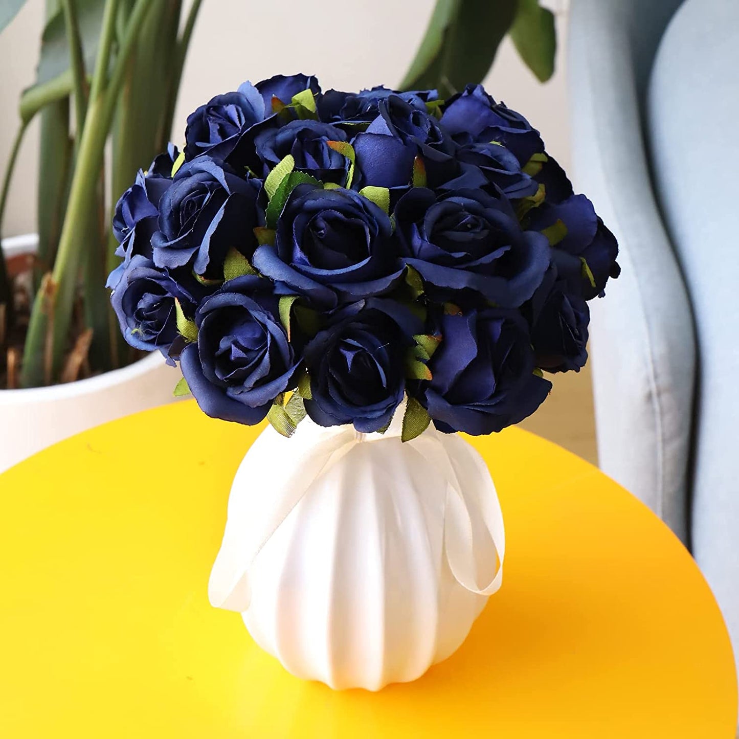 24 PCS Artificial Flowers, Real Touch Fake Flowers for Decoration, Artificial Rose with Stems for Room Decor and Home Wedding Party Baby Shower Centerpieces Decorations (Navy Blue)