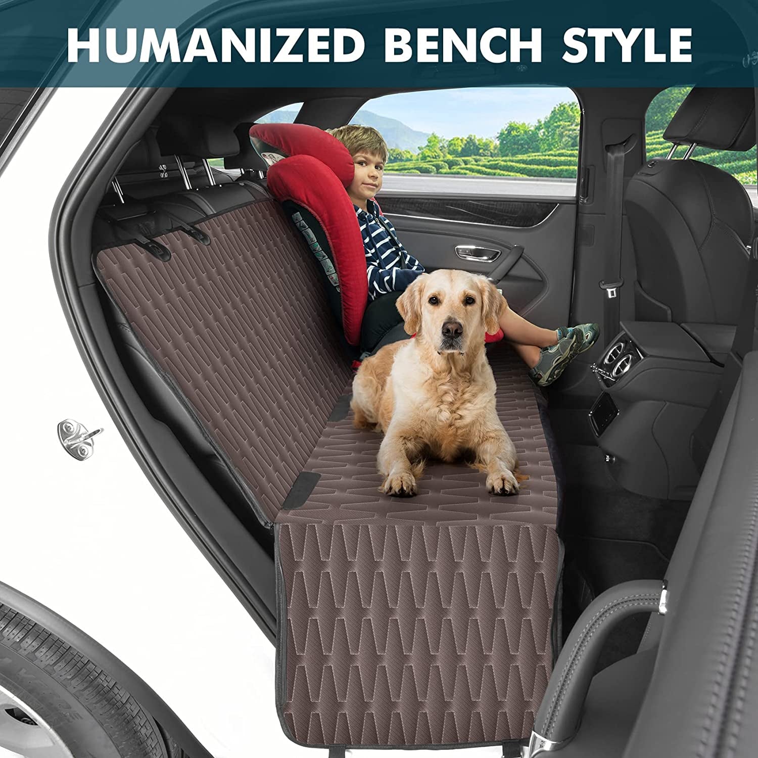 Dog Car Seat Cover for Back Seat, 5-In-1 Waterproof Dog Hammock for SUV, 600D Scratchproof Nonslip Durable Car Pet Seat Cover with Mesh Window, Family Cars and Trucks - 55"X59"