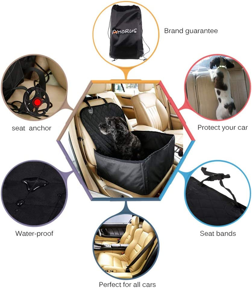 2-In-1 Dog Car Seat Cover Pet Car Hammock Waterproof Cat Carrier Protector for Travel, Car SUV Protection against Dirt and Pet Fur Seat Covers (Black)