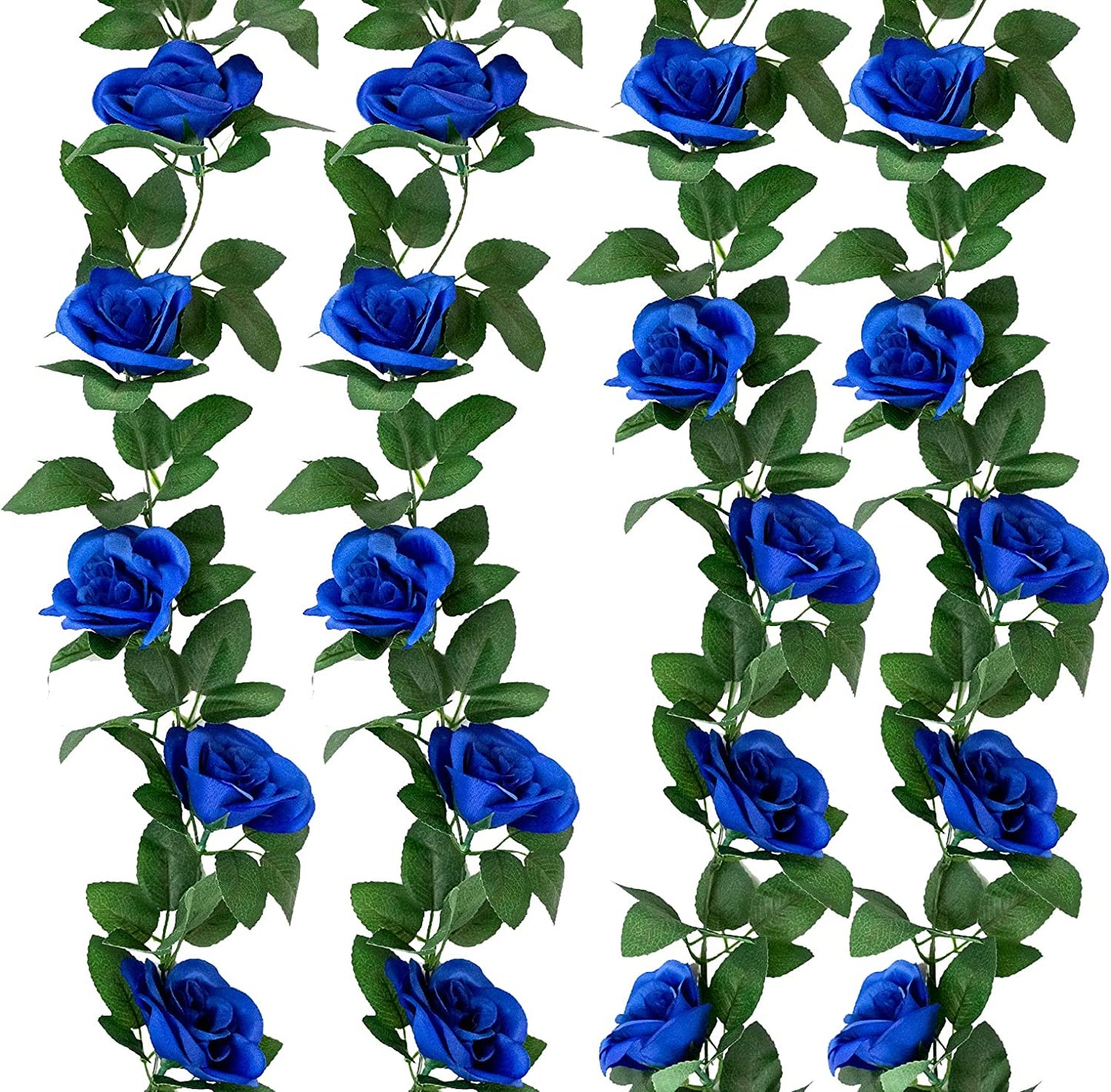 4PCS(30FT) Artificial Rose Vine Fake Rose Garland Artificial Flowers for Hotel Wedding Home Party Garden Decor（Royal Blue）