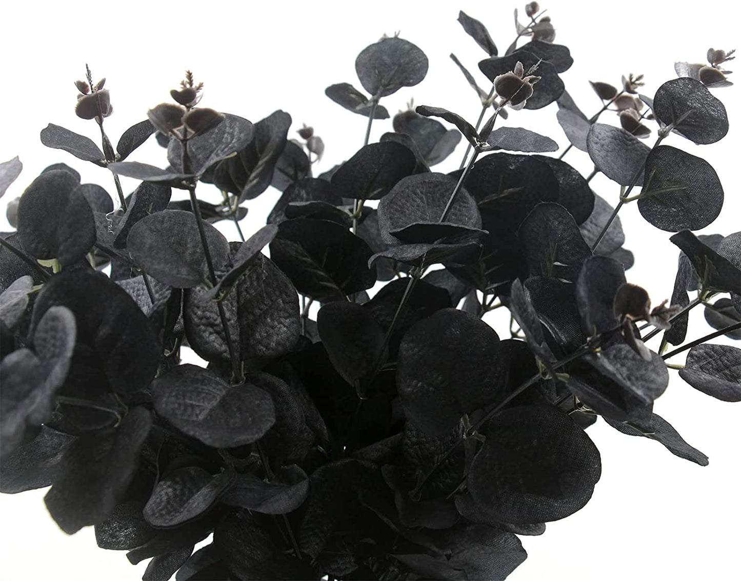 6 Pcs Artificial Black Eucalyptus Stems, 14" Eucalyptus Leaves Branches Bouquet for Flower Arrangement DIY, Black Silk Flowers for Home Halloween Farmhouse Decor (Black, 6)