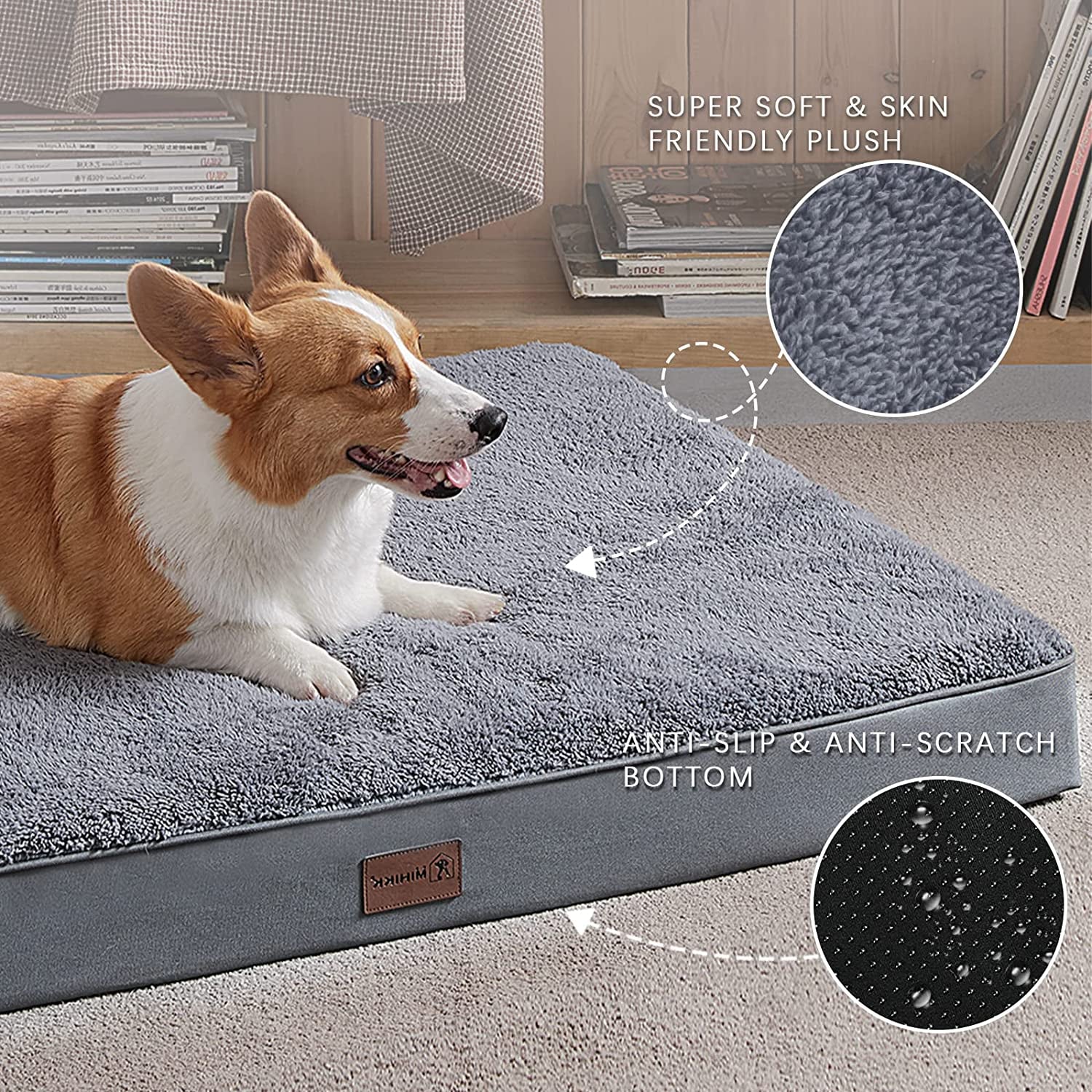 Orthopedic Dog Bed Waterproof Dog Beds with Removable Washable Cover Anti-Slip Egg Foam Pet Sleeping Mattress for Large, Jumbo, Medium Dogs, Dark Grey, 30 X 20 Inch