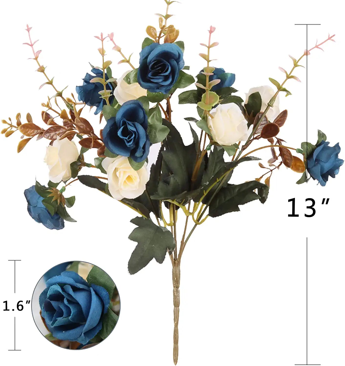 4 Bunches of Artificial Roses.。48 Small Roses，Plastic Silk Flower, Suitable for Plant Decoration of Family Hotel Wedding Christmas Office Table.（Dark Blue）…