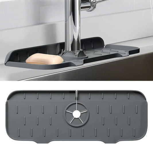 Kitchen Sink Splash Guard Mat - Silicone Sink Water Splash Catcher Pad behind Faucet for Kitchen, Bathroom, Sink Draining Dish Drying Mat Countertop Splash Protector & Storage (Dark Grey)