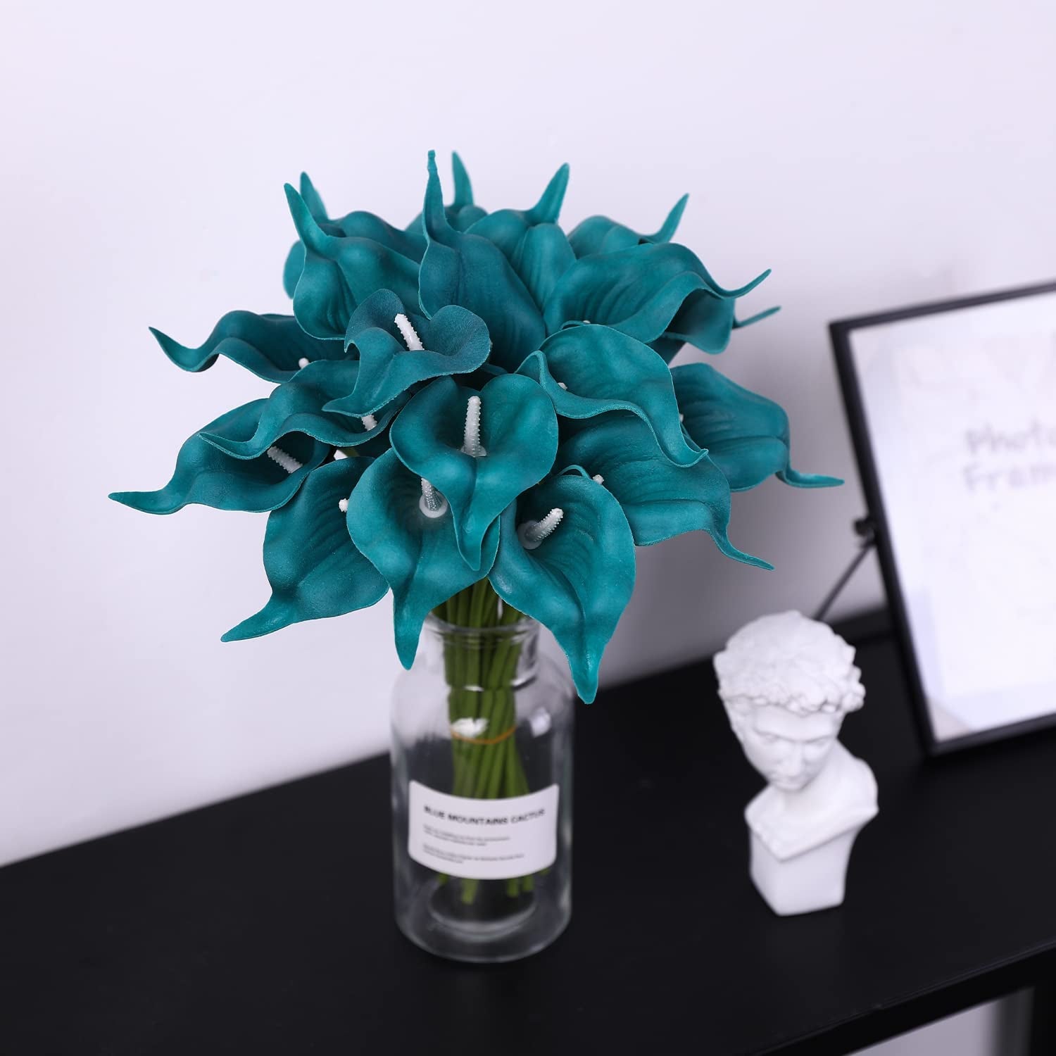 20Pcs Artificial Calla Lily Fake Teal Flowers Wedding Bouquet Real Touch Flower for Bride Wedding Home (Peacock Blue)