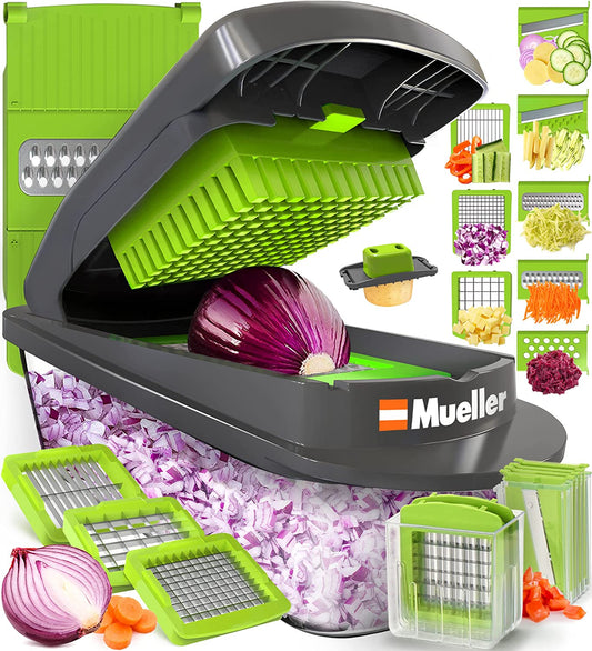 Mueller Pro-Series 10-In-1, 8 Blade Vegetable Slicer, Onion Mincer Chopper, Vegetable Chopper, Cutter, Dicer, Egg Slicer with Container