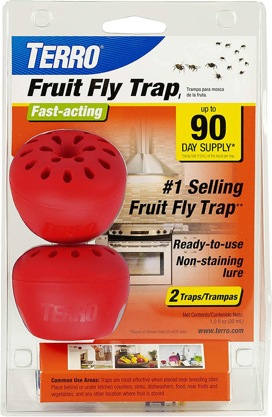 TERRO T2502 Ready-To-Use Indoor Fruit Fly Killer and Trap with Built in Window - 2 Traps + 90 Day Lure Supply