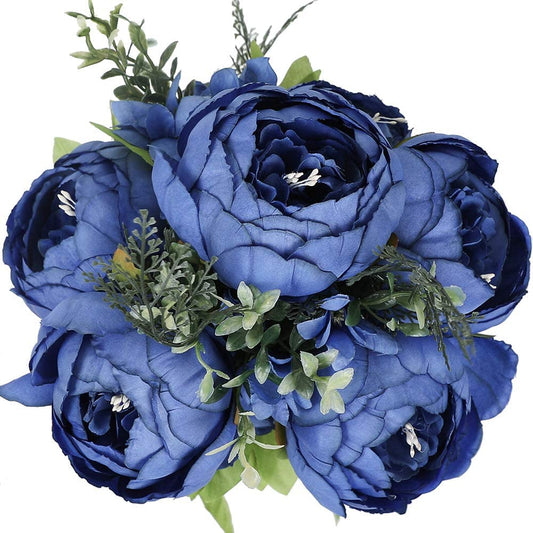 1 Pack Artificial Peony Fake Flowers Silk Peonies Flowers Vintage Home Decoration Office Wedding Decor (Navy Blue)